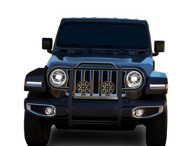 Grille Guard with 7-Inch Round LED Lights; Black (20-24 Jeep Gladiator JT)