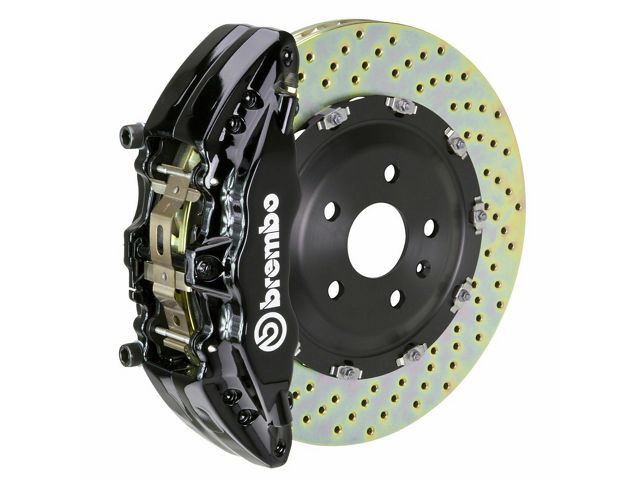 Brembo GT Series 6-Piston Front Big Brake Kit with 15-Inch 2-Piece Cross Drilled Rotors; Black Calipers (18-24 Jeep Wrangler JL)