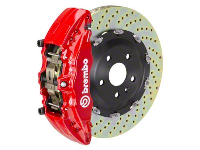 Brembo GT Series 6-Piston Front Big Brake Kit with 15-Inch 2-Piece Cross Drilled Rotors; Red Calipers (18-24 Jeep Wrangler JL)