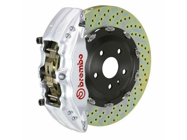 Brembo GT Series 6-Piston Front Big Brake Kit with 15-Inch 2-Piece Cross Drilled Rotors; Silver Calipers (18-24 Jeep Wrangler JL)
