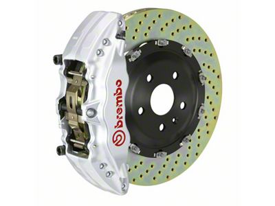 Brembo GT Series 6-Piston Front Big Brake Kit with 15-Inch 2-Piece Cross Drilled Rotors; Silver Calipers (18-23 Jeep Wrangler JL)