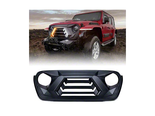 Vader Series Grille with Turn Signal and Daytime Running Lights; Black (18-24 Jeep Wrangler JL)