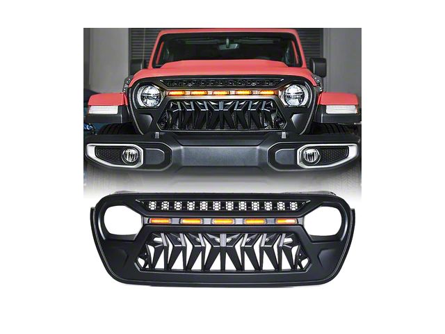 Venom Grille with Amber LED Running Lights; Black (18-24 Jeep Wrangler JL)