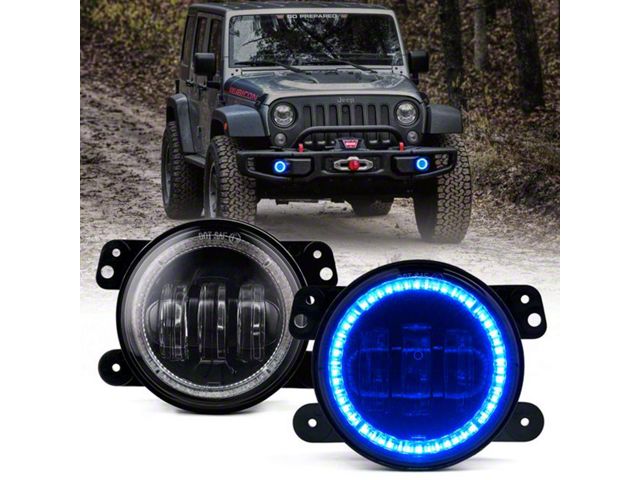 4-Inch Escapade Series 60W LED Fog Lights with Blue Halo Ring DRL (20-24 Jeep Gladiator JT)
