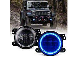 4-Inch Escapade Series 60W LED Fog Lights with Blue Halo Ring DRL (18-22 Jeep Wrangler JL Rubicon & Sahara w/ Factory Plastic Bumper)