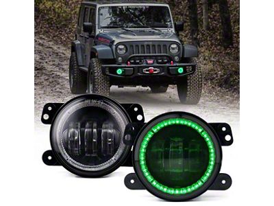 4-Inch Escapade Series 60W LED Fog Lights with Green Halo Ring DRL (20-24 Jeep Gladiator JT)