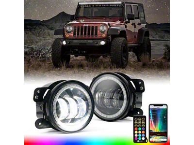4-Inch Escapade Series 60W LED Fog Lights with RGB Halo Ring DRL (18-24 Jeep Wrangler JL Rubicon & Sahara w/ Factory Plastic Bumper)