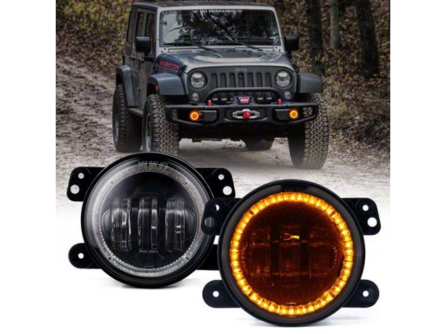 4-Inch Escapade Series 60W LED Fog Lights with Yellow Halo Ring DRL (18-24 Jeep Wrangler JL Rubicon & Sahara w/ Factory Plastic Bumper)