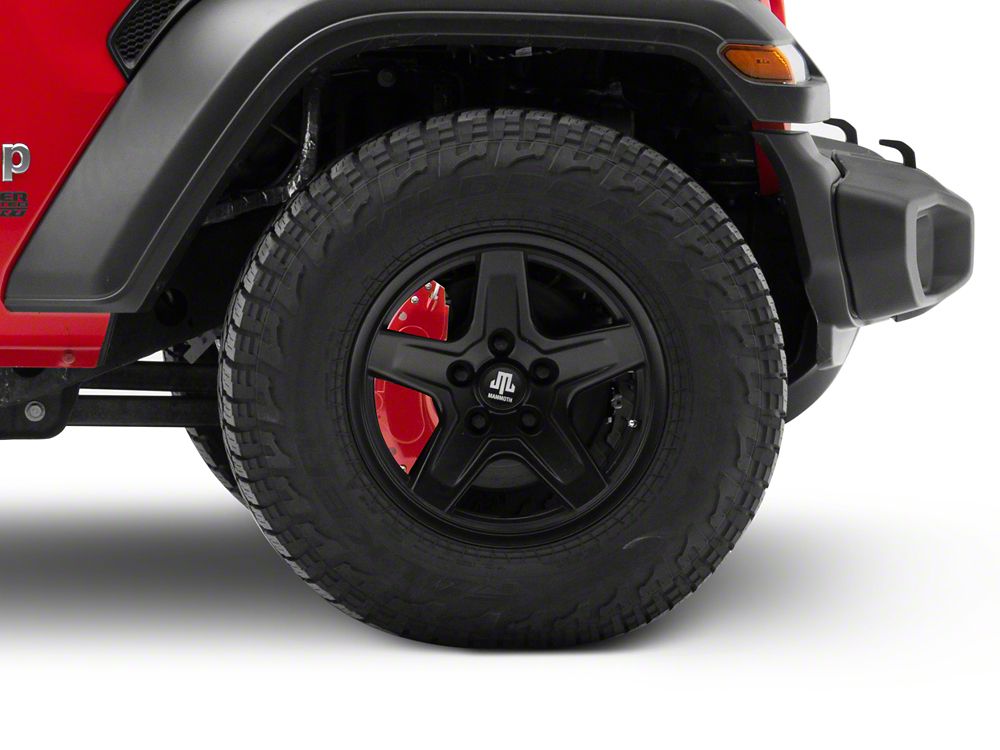 RedRock Brake Caliper Covers Red Front and Rear 18 25 Jeep Wrangler JL Sport w Aftermarket 18 Inch Wheels RedRock
