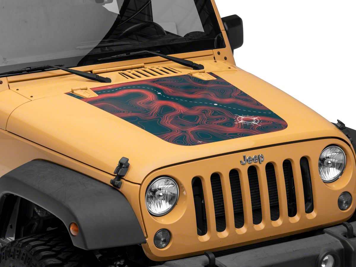 SEC10 Jeep Wrangler Topographical Hood Decal; Red J167619 (07-18 Jeep  Wrangler JK) - Free Shipping