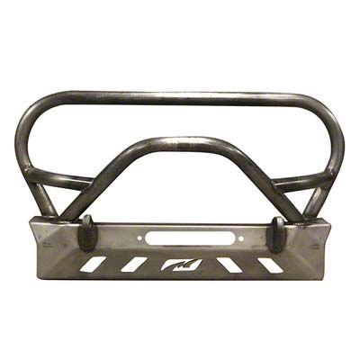 Motobilt Crusher Series Front Bumper with Grille Hoop and Bull Bar; Bare Steel (87-06 Jeep Wrangler YJ & TJ)