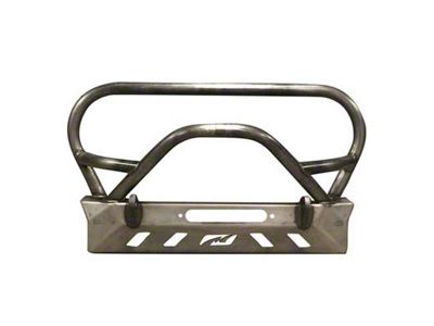 Motobilt Crusher Series Front Bumper with Grille Hoop and Bull Bar; Bare Steel (87-06 Jeep Wrangler YJ & TJ)