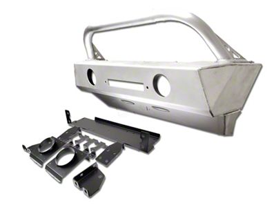 EVO Manufacturing Alumilite Stubby Front Bumper with Factory Fog Light Openings, Hoop and Skid Plate; Bare Aluminum (18-24 Jeep Wrangler JL)