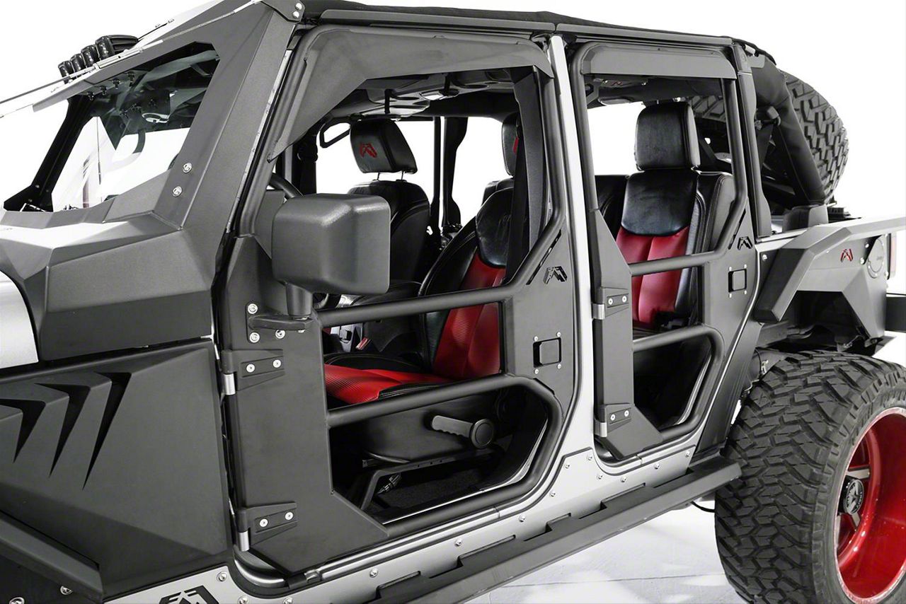 Fab Fours Full Surround Front Tube Doors; Matte Black (07-18 Jeep Wrangler JK)