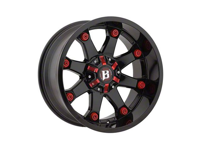 Ballistic Beast Gloss Black with Red Accents Wheel; 20x10 (18-24 Jeep Wrangler JL)