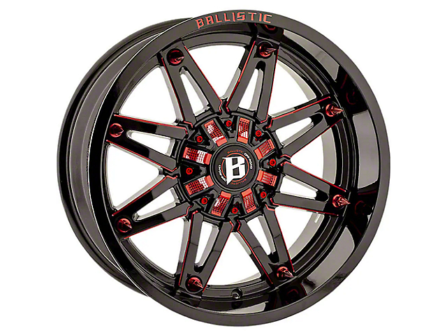 Ballistic Gladiator Gloss Black with Red Milled Wheel; 20x10 (05-10 Jeep Grand Cherokee WK)