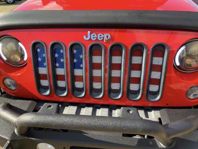 Grille Insert; American Flag with Candy Apple Sparkling Paint (07-18 Jeep Wrangler JK)