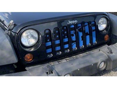 Grille Insert; Climbing Black and Blue American Flag (07-18 Jeep Wrangler JK)