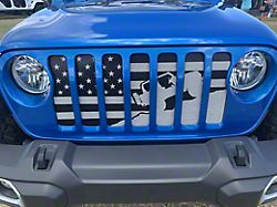 Grille Insert; Climbing Black and Light Gray American Flag (18-22 Jeep Wrangler JL)