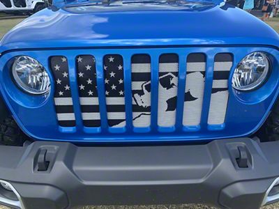 Grille Insert; Climbing Black and Light Gray American Flag (18-24 Jeep Wrangler JL)