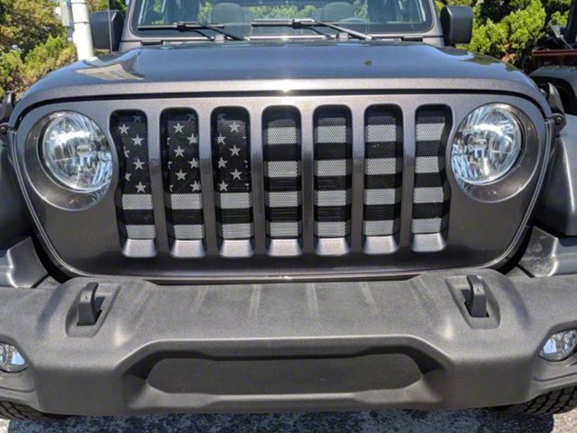 Grille Insert; Black and Light Gray American Flag (18-24 Jeep Wrangler JL)