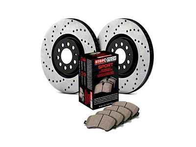 StopTech Sport Axle Drilled Brake Rotor and Pad Kit; Front (1999 Jeep Wrangler TJ w/ 3-Inch Cast Rotors; 00-06 Jeep Wrangler TJ)