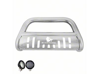 Bull Bar with 5.30-Inch Black Round Flood LED Lights; Stainless Steel (20-24 Jeep Gladiator JT, Excluding Mojave)