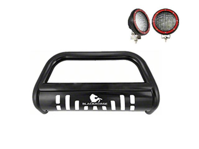 Bull Bar with 5.30-Inch Red Round Flood LED Lights; Black (20-24 Jeep Gladiator JT, Excluding Mojave)