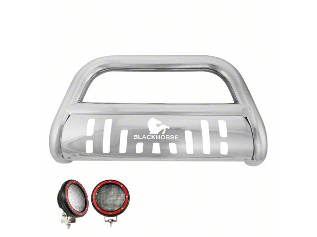 Bull Bar with 5.30-Inch Red Round Flood LED Lights; Stainless Steel (18-24 Jeep Wrangler JL)