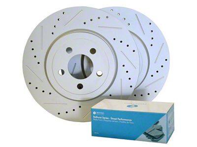 Bathurst Series Cross-Drilled and Slotted Brake Rotor and Ceramic Pad Kit; Front (07-18 Jeep Wrangler JK)
