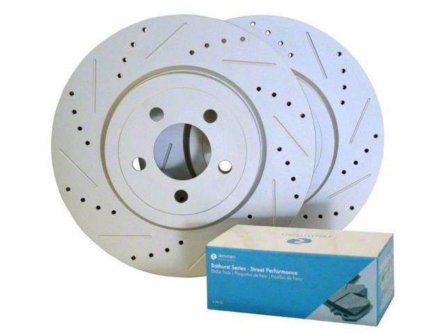 Bathurst Series Cross-Drilled and Slotted Brake Rotor and Ceramic Pad Kit; Rear (07-18 Jeep Wrangler JK)