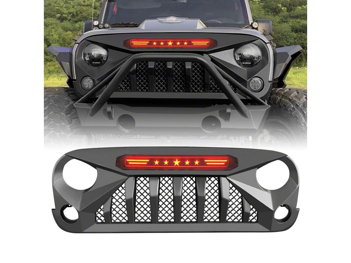 American Modified Jeep Wrangler Gladiator Grille with Red 5 Star Lights Bar  AMJPAA00119 (07-18 Jeep Wrangler JK) - Free Shipping