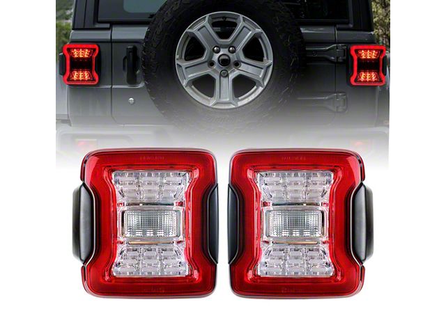 American Modified LED Tail Lights; Black Housing; Clear Lens (18-24 Jeep Wrangler JL)