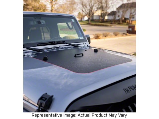 Topographic Map Hood Graphic; Black with Blue Outline (07-18 Jeep Wrangler JK)