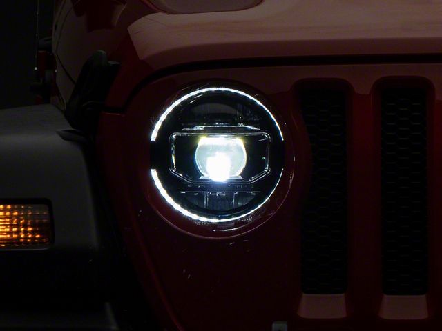 American Modified 9-Inch LED Halo Headlights with Start-up Animation; Black Housing; Clear Lens (20-24 Jeep Gladiator JT)