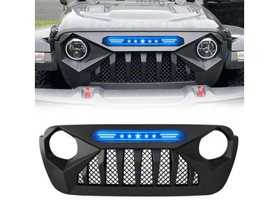 American Modified Demon Grille with Blue 5 Star Lights Bar (18-23 Jeep Wrangler JL)