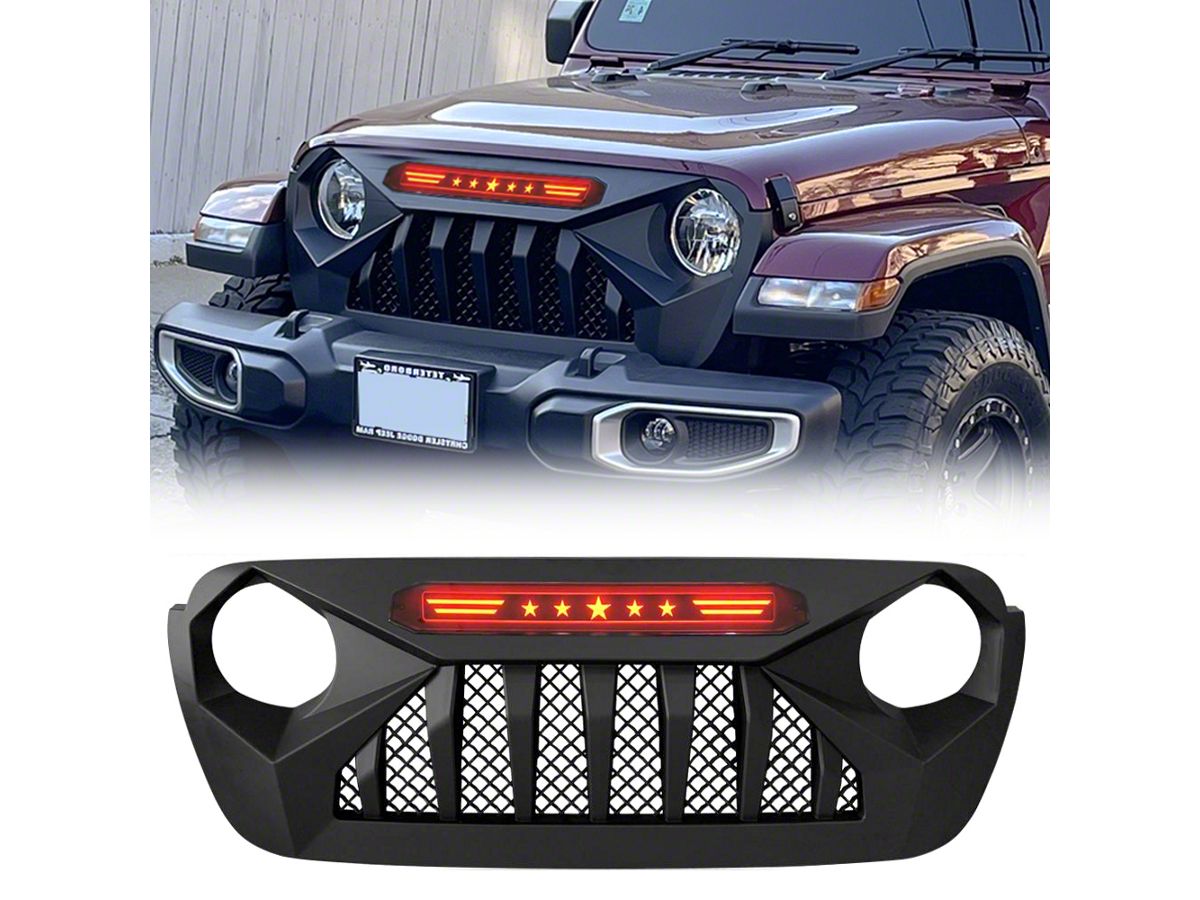 American Modified Jeep Wrangler Demon Grille with Red 5 Star LED Lights Bar  AMJPCA00110 (18-23 Jeep Wrangler JL) - Free Shipping