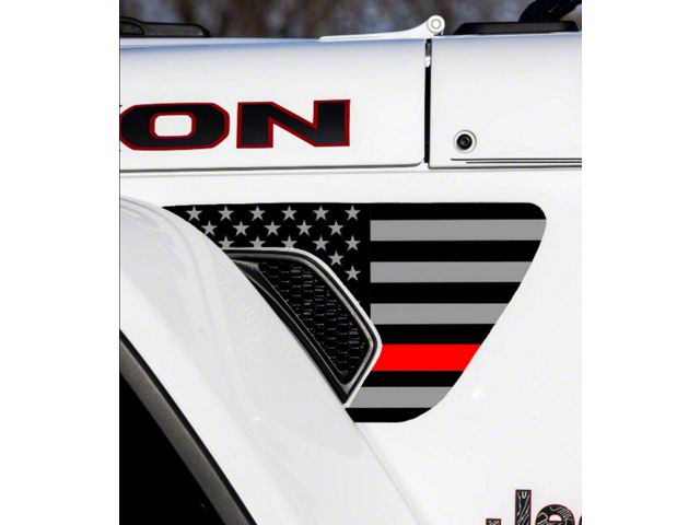 FLAG Fender Vent Premium Wrap Decal; Thin Red Line (18-24 Jeep Wrangler JL)