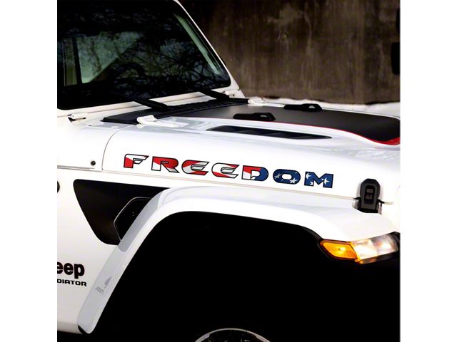 FREEDOM Hood Lettering Decals; Waving Flag (Universal; Some Adaptation May Be Required)