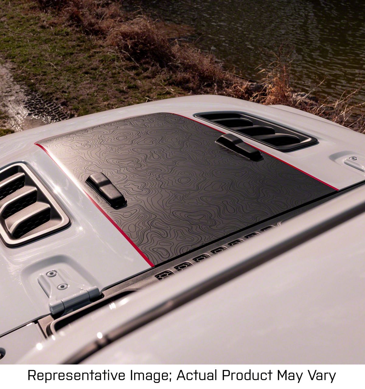 Jeep Gladiator Topographic Map Hood Graphic; Black with Red Outline (20