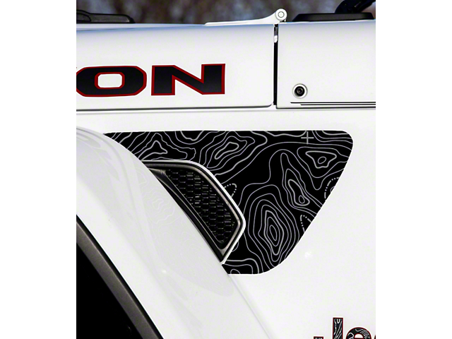 Topographical Map Fender Vent Premium Wrap Decal; Gray (18-23 Jeep Wrangler JL)