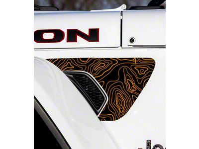 Topographical Map Fender Vent Premium Wrap Decal; Orange (20-24 Jeep Gladiator JT)
