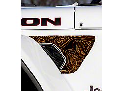Topographical Map Fender Vent Premium Wrap Decal; Orange (20-23 Jeep Gladiator JT)
