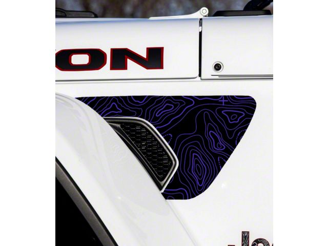 Topographical Map Fender Vent Premium Wrap Decal; Purple (20-24 Jeep Gladiator JT)