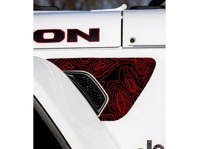 Topographical Map Fender Vent Premium Wrap Decal; Red (18-24 Jeep Wrangler JL)