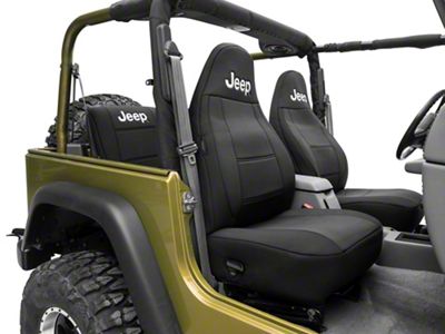 Officially Licensed Jeep Neoprene Front and Rear Seat Covers; Black (97-02 Jeep Wrangler TJ)