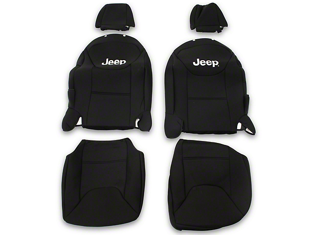 Officially Licensed Jeep Neoprene Front and Rear Seat Covers; Black (13-18 Jeep Wrangler JK 2-Door)