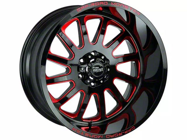 Off-Road Monster M17 Gloss Black Candy Red Milled Wheel; 17x9 (20-24 Jeep Gladiator JT)