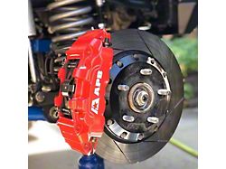4-Piston Front Big Brake Kit with 13.40-Inch Slotted Rotors; Red Calipers (07-18 Jeep Wrangler JK w/ Factory 17-Inch Wheels)