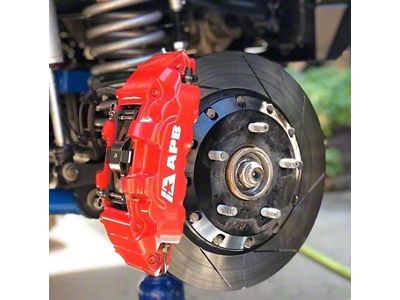 4-Piston Front Big Brake Kit with 14-Inch Slotted Rotors; Red Calipers (07-18 Jeep Wrangler JK)